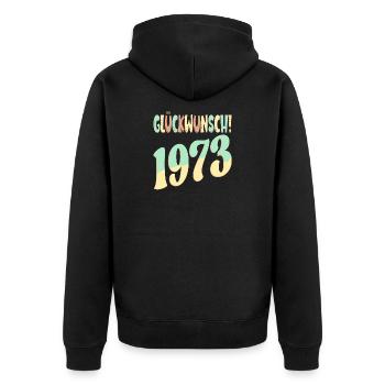 Glückwunsch Jahr 1973 - GEBURTSTAG RETRO - Unisex Premium Bio Zip Hoodie - Schwarz - Hinten - Nico (187cm)