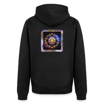 Mandala Lotusblume - Unisex Premium Bio Zip Hoodie - Schwarz - Hinten - Nico (187cm)