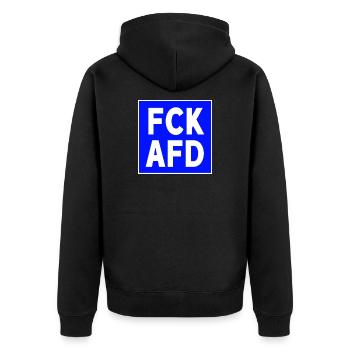 FCK AFD - Unisex Premium Bio Zip Hoodie - Schwarz - Hinten - Nico (187cm)