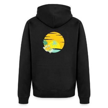 Ananas mit Sonnenbrille am Strand - Unisex Premium Bio Zip Hoodie - Schwarz - Hinten - Nico (187cm)