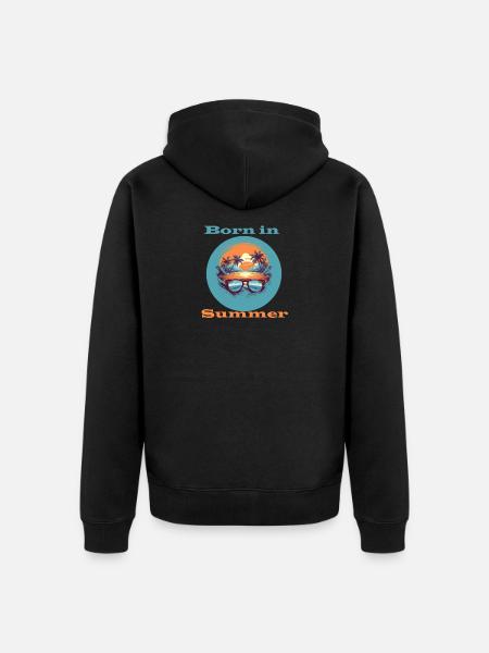 Born in Summer - Unisex Premium Organic Zip Hoodie - black