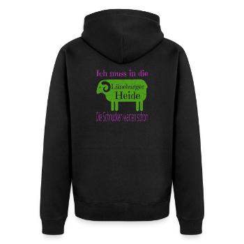 Lüneburger Heide Motiv - Unisex Premium Bio Zip Hoodie - Schwarz - Hinten - Nico (187cm)