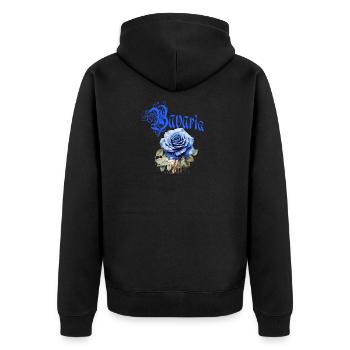 Bavaria Rose – Blaue Rose mit Schriftzug - Unisex Premium Bio Zip Hoodie - Schwarz - Hinten - Nico (187cm)