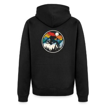 Sunrise MTB Silhouette Ride - Unisex Premium Bio Zip Hoodie - Schwarz - Hinten - Nico (187cm)