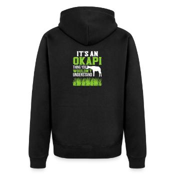 Okapi Zooabenteuer - Unisex Premium Bio Zip Hoodie - Schwarz - Hinten - Nico (187cm)