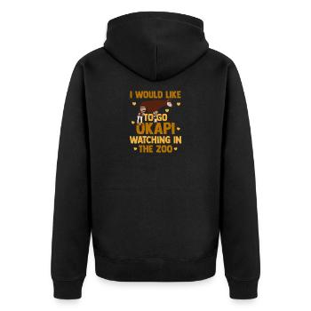 Okapi im Einklang mit der Natur - Unisex Premium Bio Zip Hoodie - Schwarz - Hinten - Nico (187cm)