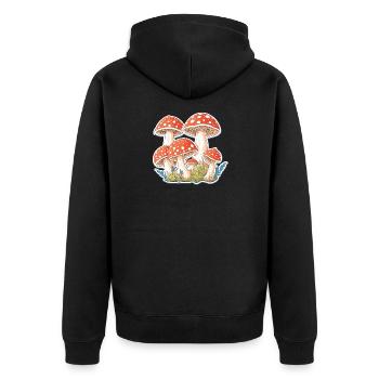 Fliegenpilze, Pilze - Unisex Premium Bio Zip Hoodie - Schwarz - Hinten - Nico (187cm)