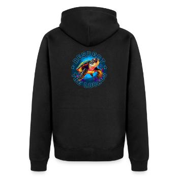 Turtle - Respect the Locals - Unisex Premium Organic Zip Hoodie - black - Back - Nico (187cm)