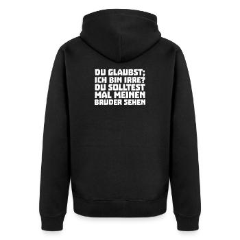 Geschwister Bruderherz Statement Großer Bruder - Unisex Premium Bio Zip Hoodie - Schwarz - Hinten - Nico (187cm)