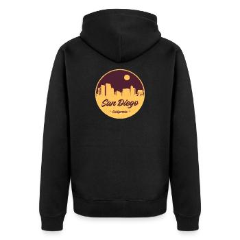 San Diego Skyline Retro Circle Print - Unisex Premium Organic Zip Hoodie - black - Back - Nico (187cm)