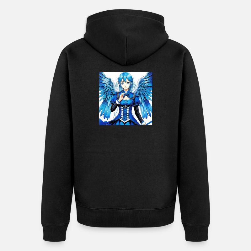 Blauer Engelsflügel Comic-Stil Print - Unisex Premium Bio Zip Hoodie - Schwarz