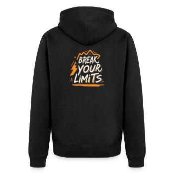 Sports gift 'Break your limits', motivation - Unisex Premium Organic Zip Hoodie - black - Back - Nico (187cm)