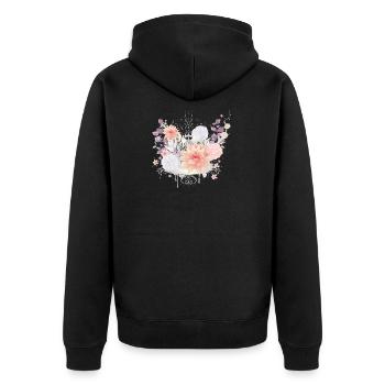 Komposition aus Seerosen und Hortensien Blüten - Unisex Premium Bio Zip Hoodie - Schwarz - Hinten - Nico (187cm)