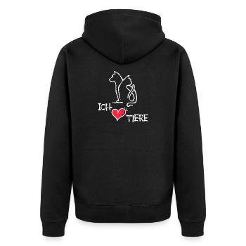 Katze Hund Statement Ich Liebe Haustiere Herz - Unisex Premium Bio Zip Hoodie - Schwarz - Hinten - Nico (187cm)