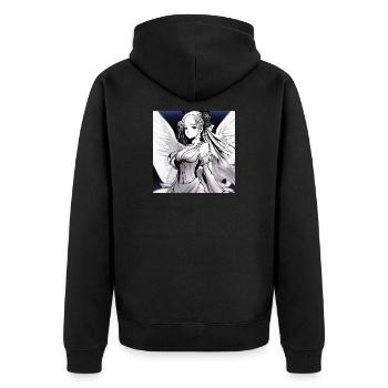 Engelfigur im Noir-Kontrast - Unisex Premium Bio Zip Hoodie - Schwarz - Hinten - Nico (187cm)