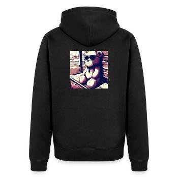 Teddy Manga II - Unisex Premium Bio Zip Hoodie - Schwarz - Hinten - Nico (187cm)