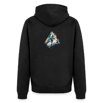 Geometrischer Bergsteiger im Polygonstil - Unisex Premium Bio Zip Hoodie - Schwarz - Hinten - Nico (187cm)