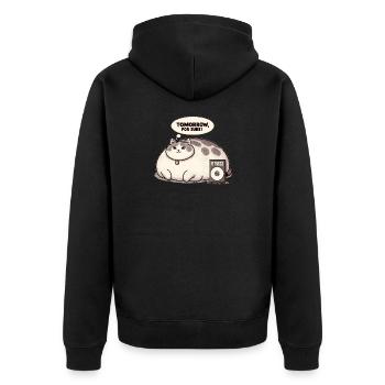 Fitnessmuffel Katze - Unisex Premium Bio Zip Hoodie - Schwarz - Hinten - Nico (187cm)