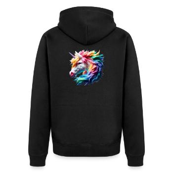 Bunter Einhornkopf - Unisex Premium Bio Zip Hoodie - Schwarz - Hinten - Nico (187cm)