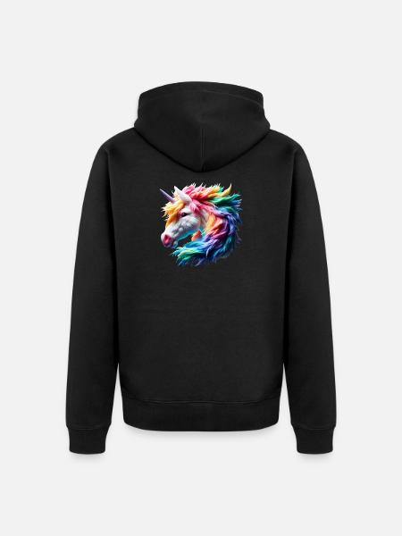 Bunter Einhornkopf - Unisex Premium Bio Zip Hoodie - Schwarz