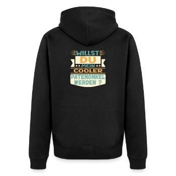 PATENONKEL WERDEN - ONKEL TAUFE PATE - Unisex Premium Bio Zip Hoodie - Schwarz - Hinten - Nico (187cm)