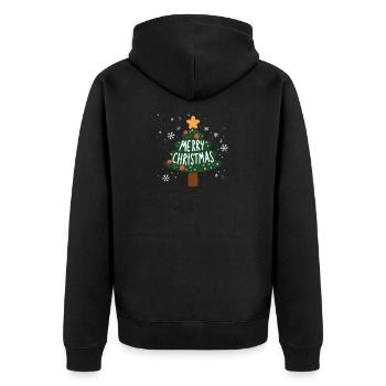 Merry Christmas Weihnachts Design Tannenbaum Neu - Unisex Premium Bio Zip Hoodie - Schwarz - Hinten - Nico (187cm)