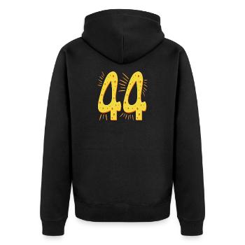 Zahl 44 Jahre alt - Vierundvierzig Geburtstag Käse - Unisex Premium Bio Zip Hoodie - Schwarz - Hinten - Nico (187cm)