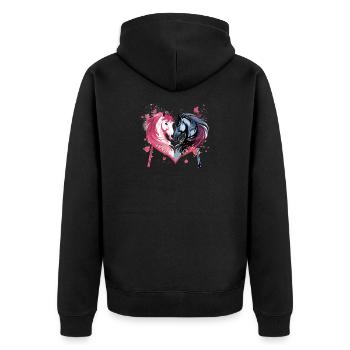 Pferdeköpfe in Herzform - Unisex Premium Bio Zip Hoodie - Schwarz - Hinten - Nico (187cm)