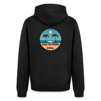 Hau di nida Oida. - Unisex Premium Bio Zip Hoodie - Schwarz - Hinten - Nico (187cm)