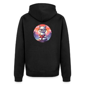 Well-read alpaca before sunrise - Unisex Premium Organic Zip Hoodie - black - Back - Nico (187cm)
