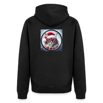 Maine Coon Katze als Weihnachtsmann - Unisex Premium Bio Zip Hoodie - Schwarz - Hinten - Nico (187cm)