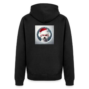 Bichon Frisé Hund als Weihnachtsmann - Unisex Premium Bio Zip Hoodie - Schwarz - Hinten - Nico (187cm)