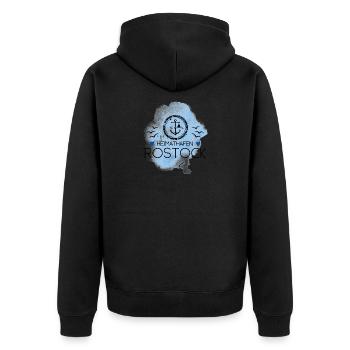 Rostock Liebe Heimathafen Ostsee - Unisex Premium Bio Zip Hoodie - Schwarz - Hinten - Nico (187cm)