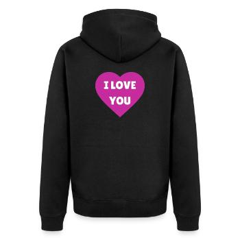 Ich liebe dich - Pink Heart - Liebeserklärung - Unisex Premium Bio Zip Hoodie - Schwarz - Hinten - Nico (187cm)
