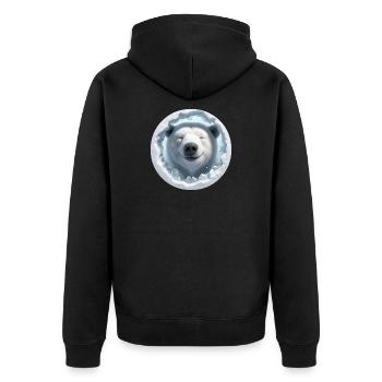 Laughing polar bear looking through hole of ice - Unisex Premium Organic Zip Hoodie - black - Back - Nico (187cm)