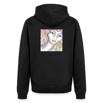 Kunstvolle Frauenportrait mit Pastellfarben - Unisex Premium Bio Zip Hoodie - Schwarz - Hinten - Nico (187cm)