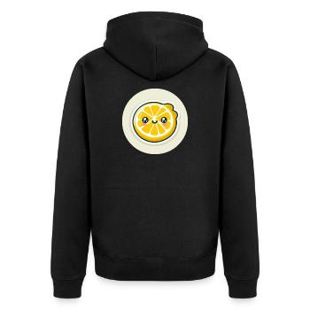 Yellow lemon slice with face - Unisex Premium Organic Zip Hoodie - black - Back - Nico (187cm)