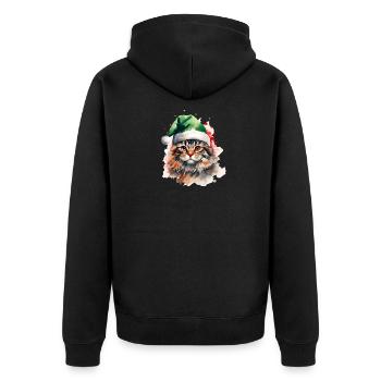 Aquarell Katze mit grüner Weihnachtsmannmütze - Unisex Premium Bio Zip Hoodie - Schwarz - Hinten - Nico (187cm)