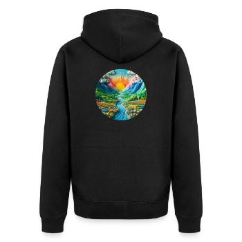 Landschaft bunt mit Sonne Berge und See aus Knete - Unisex Premium Bio Zip Hoodie - Schwarz - Hinten - Nico (187cm)