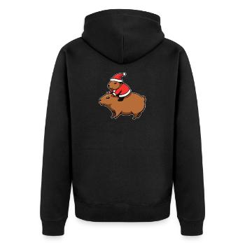 Capybara Weihnachten - Unisex Premium Bio Zip Hoodie - Schwarz - Hinten - Nico (187cm)