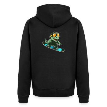 T-Rex Snowboarding - Unisex Premium Bio Zip Hoodie - Schwarz - Hinten - Nico (187cm)