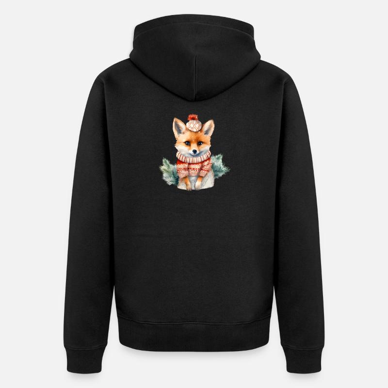 Winterschatz Fuchs mit Pompom - Unisex Premium Bio Zip Hoodie - Schwarz