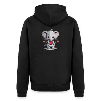 Niedliches Elefant Baby mit Herz, Valentinstag - Unisex Premium Bio Zip Hoodie - Schwarz - Hinten - Nico (187cm)