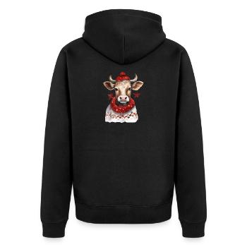 Winter cow with red scarf and hat - Unisex Premium Organic Zip Hoodie - black - Back - Nico (187cm)