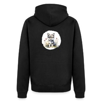 Wolf Watercolor - Unisex Premium Organic Zip Hoodie - black - Back - Nico (187cm)