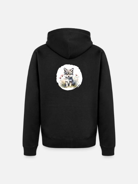 Aquarelle de loup - Veste à capuche bio Premium Unisexe - noir