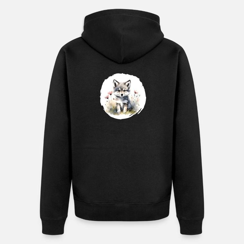 Aquarelle de loup - Veste à capuche bio Premium Unisexe - noir