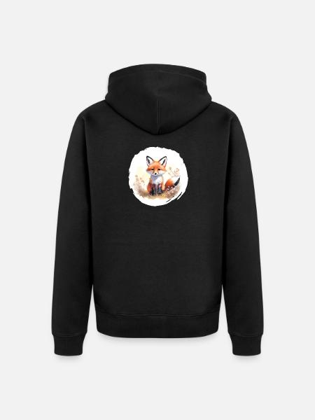 Fuchs Aquarell - Unisex Premium Bio Zip Hoodie - Schwarz