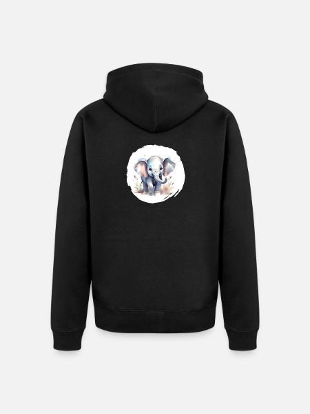 Aquarelle Éléphant - Veste à capuche bio Premium Unisexe - noir