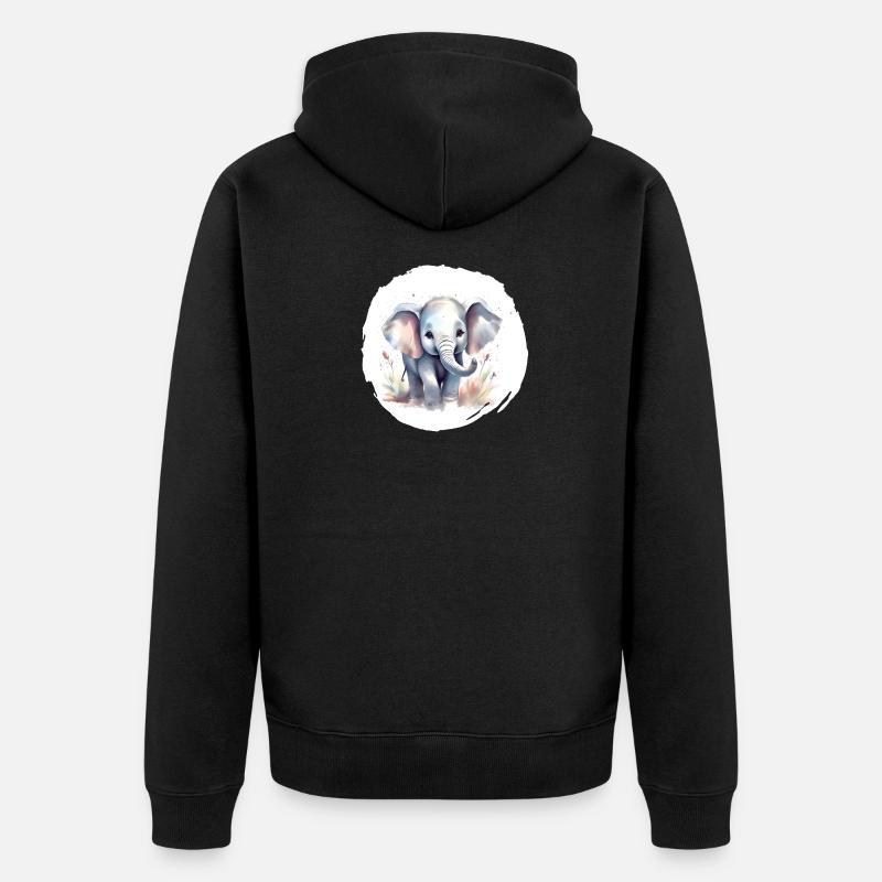 Aquarelle Éléphant - Veste à capuche bio Premium Unisexe - noir